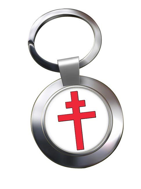Cross of Lorraine Leather Chrome Key Ring